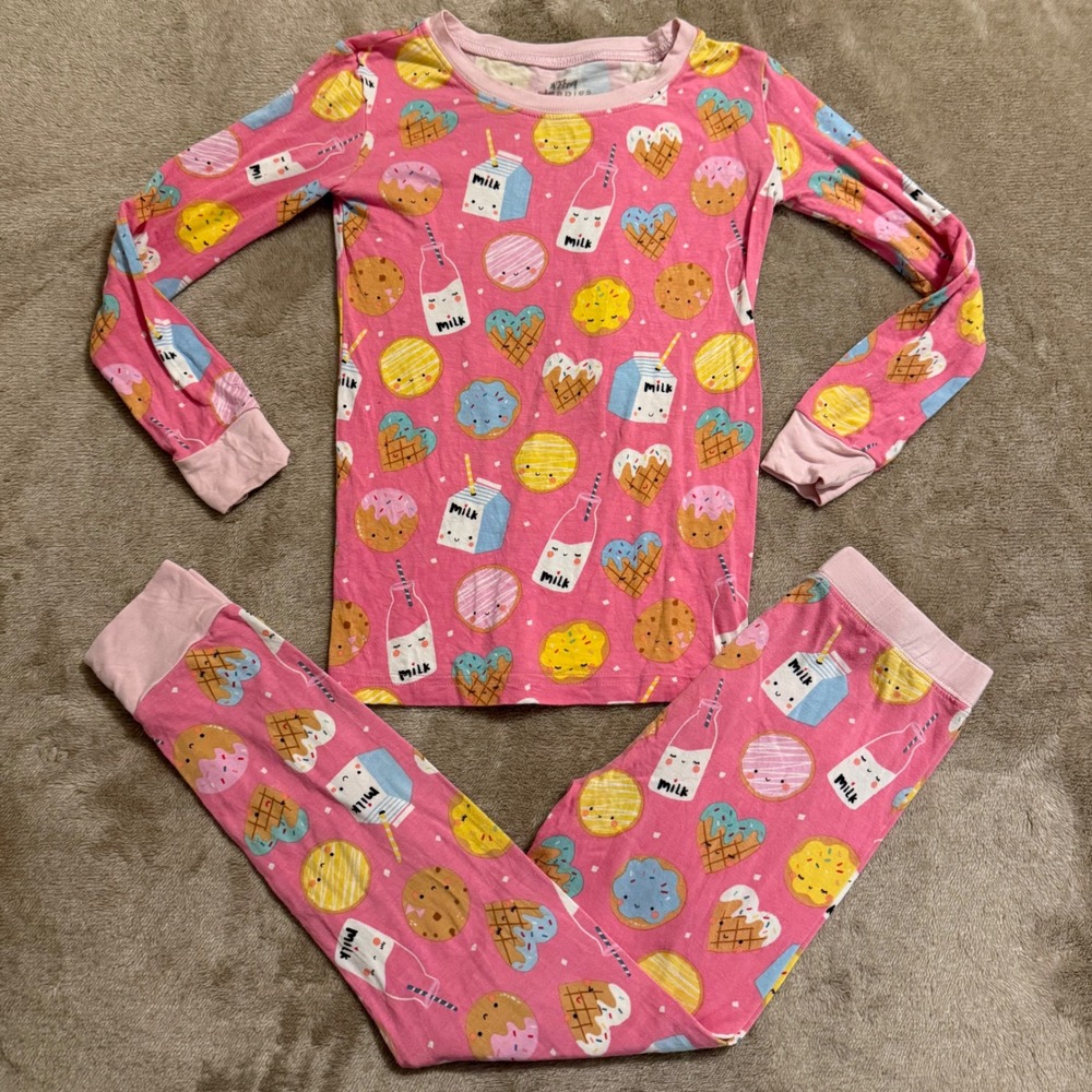 Little Sleepies Pink Milk and Cookies Bamboo Viscose Pajama Set Kids 5/6 LS044